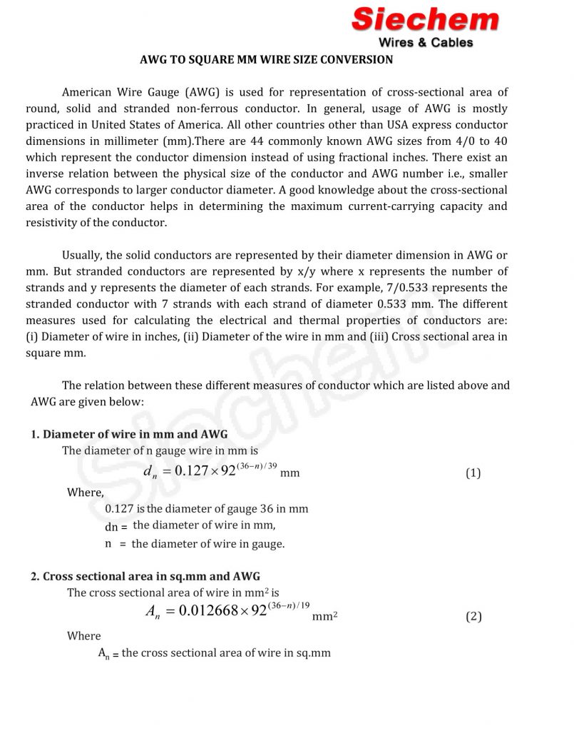 Awg to Square mm Conversion - Siechem